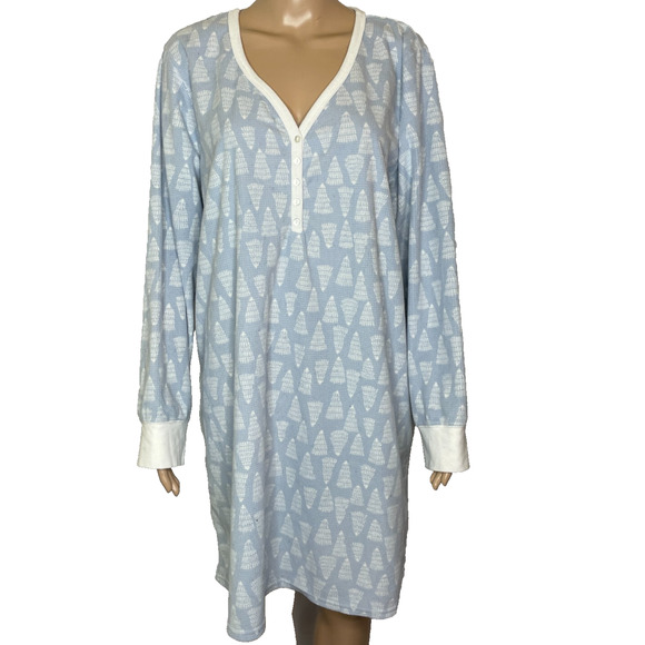 Women's XXL Charter Club Blue Christmas Tree Pattern Henley Sleep Shirt - Picture 1 of 5